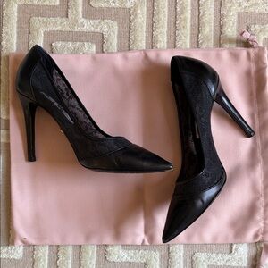 Diane Von Furstenberg BIANA LEATHER FLOWER MESH leather and lace high heels